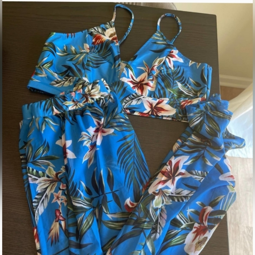 NWOT Floral Printed Side Slit Two-Piece Maxi Skirt Matching Set - Picture 2 of 2